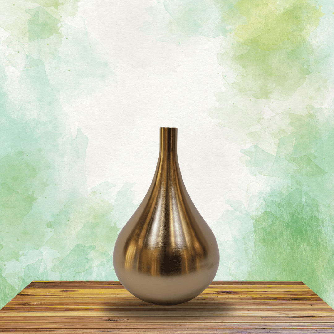 Modern Gold-Brushed Metal Vase with Sleek Teardrop Design