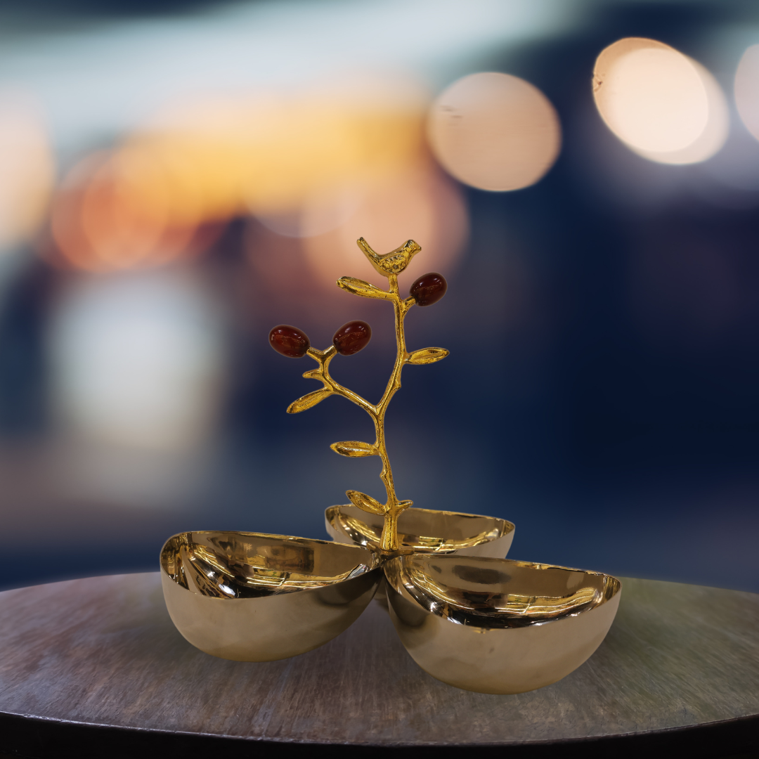 Red Cherry Three Triangle Bowls Set with Leaf Holder