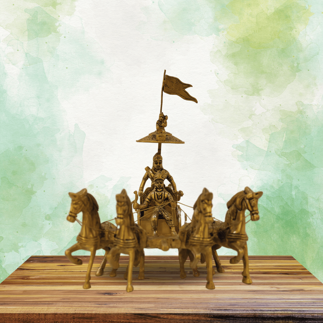 Brass Lord Krishna with Arjun in Kurukshetra Sculpture