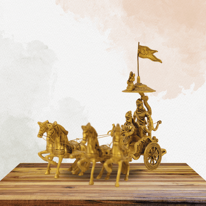 Brass Lord Krishna with Arjun in Kurukshetra Sculpture