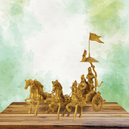 Brass Lord Krishna with Arjun in Kurukshetra Sculpture
