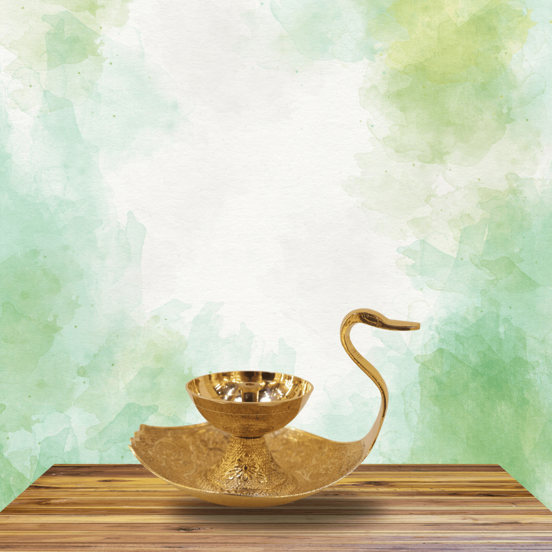 Brass Diya with Swan Oil Lamp