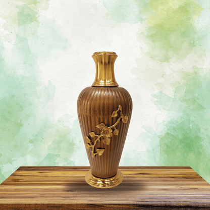 Premium Brown Ribbed Vase with Golden Floral Detailing