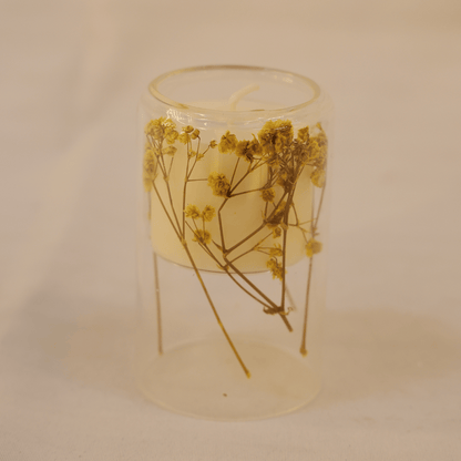 Double-Walled Glass Floral Candle with Dried Flowers