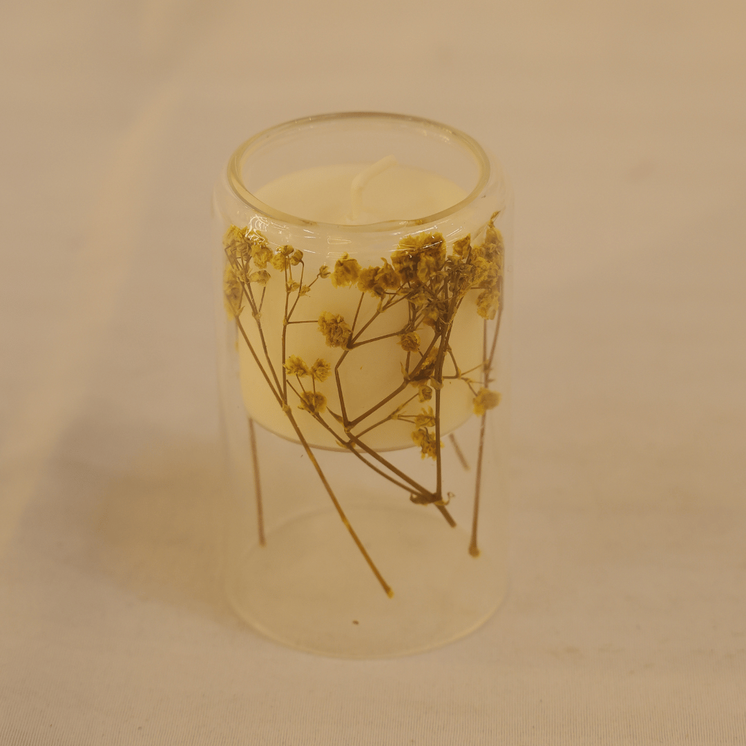 Double-Walled Glass Floral Candle with Dried Flowers