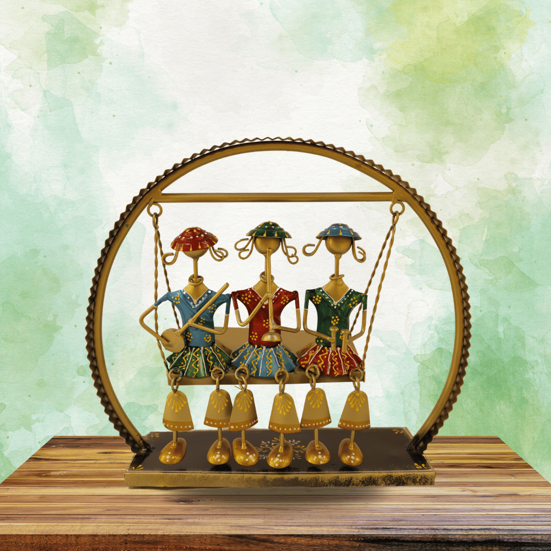 Rajasthani Home Decor Swing Set with 3 Dolls