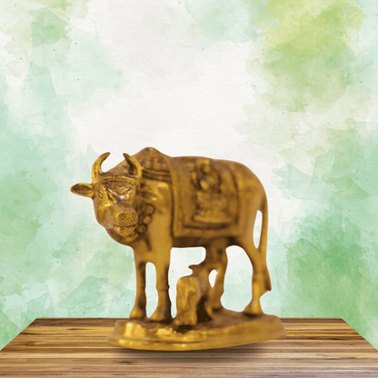Antique Brass Golden Nandi Cow and Calf  Idol Statue