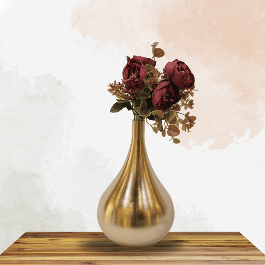 Modern Gold-Brushed Metal Vase with Sleek Teardrop Design