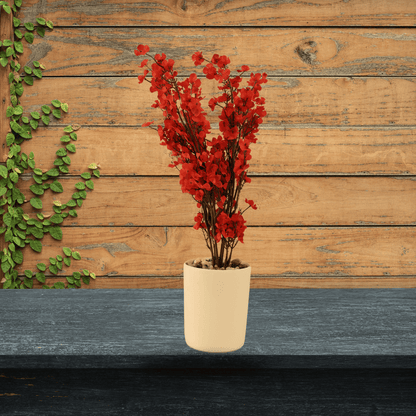 White & Red Cherry Blossom Artificial Flowers With Pot