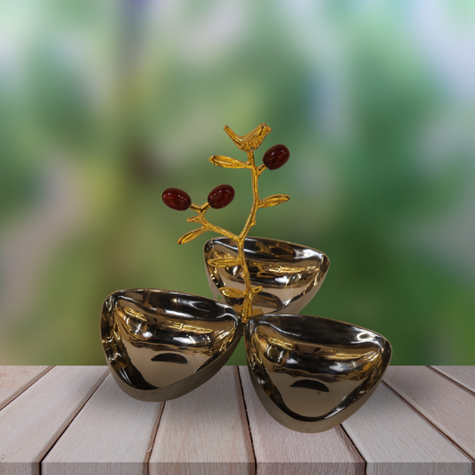 Red Cherry Three Triangle Bowls Set with Leaf Holder