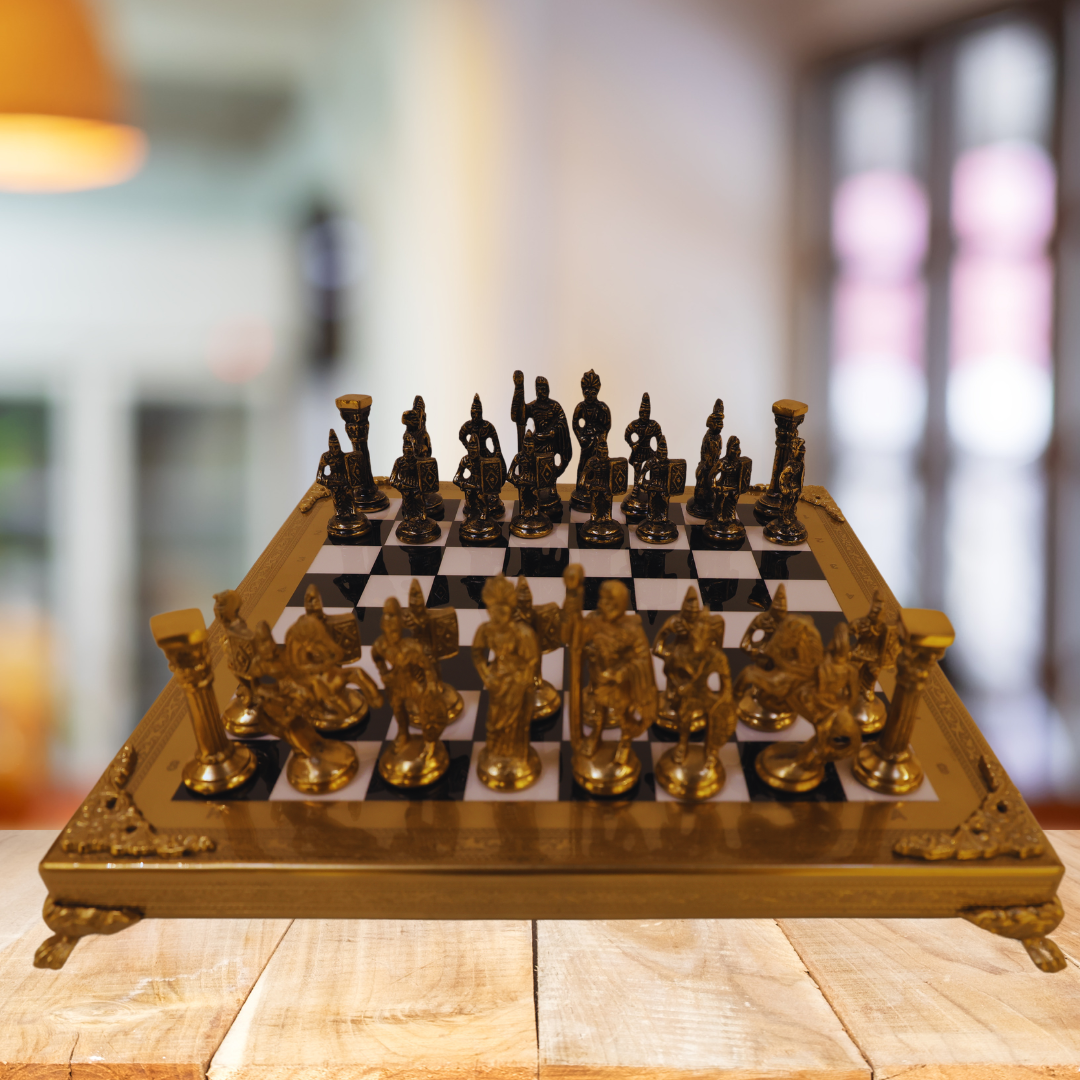 Luxury Metal Ancient Roman Army Theme Brass Chess Board