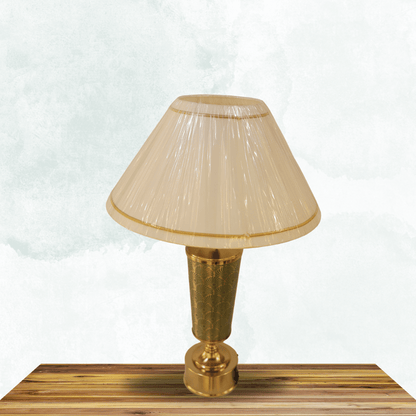 Luxurious Gold Table Lamp with Green Intricate Pattern and Classic White Shade