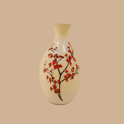 Metal vase in White colour with floral design