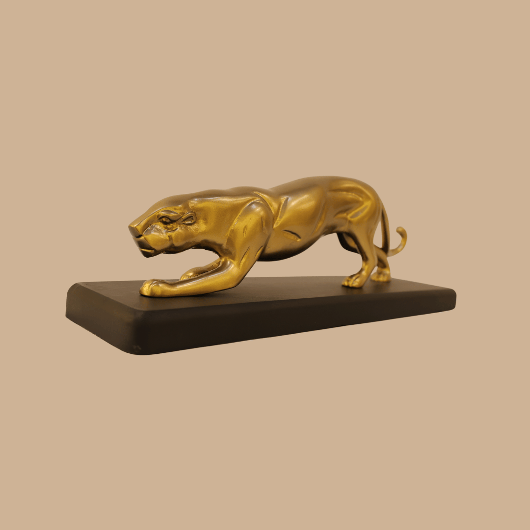 Golden With Black Wooden Base Aluminium Gold Plated Jaguar Statue