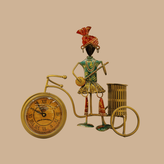 Handcrafted  Tricycle Desk Clock with Pen Holder