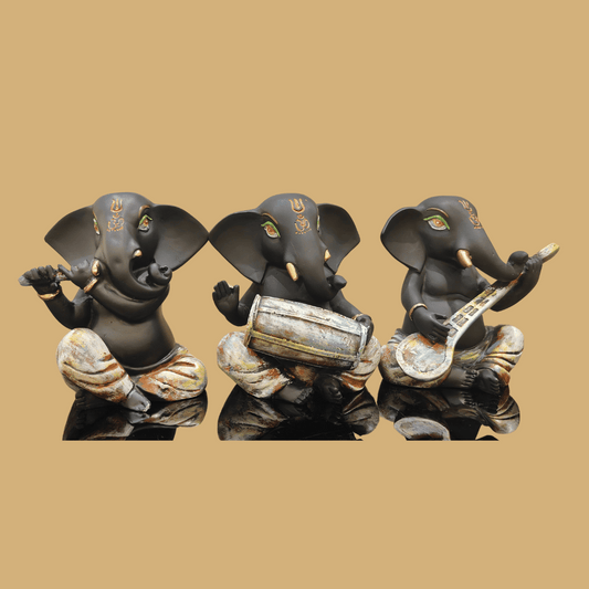 Black Minimal Ganesha Sculpture Set of 3