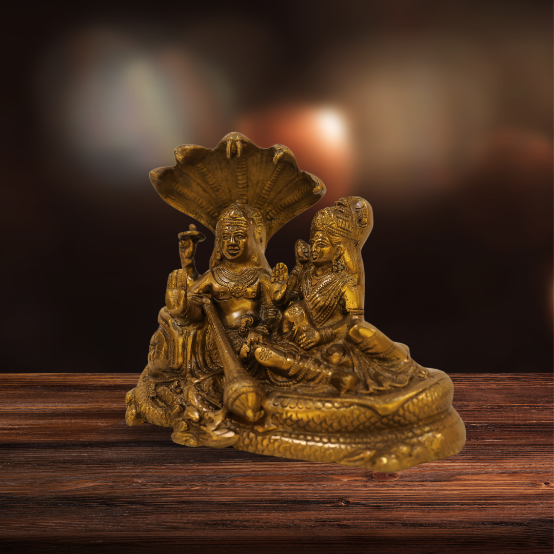 Vishnu and Goddess Lakshmi Seated on Sheshnag  Brass Statue