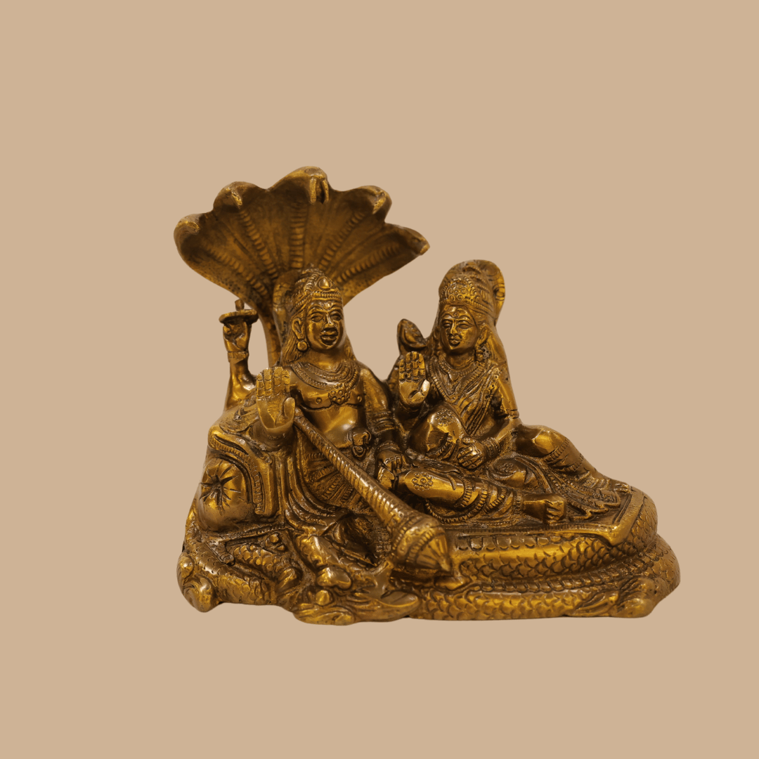 Vishnu and Goddess Lakshmi Seated on Sheshnag  Brass Statue